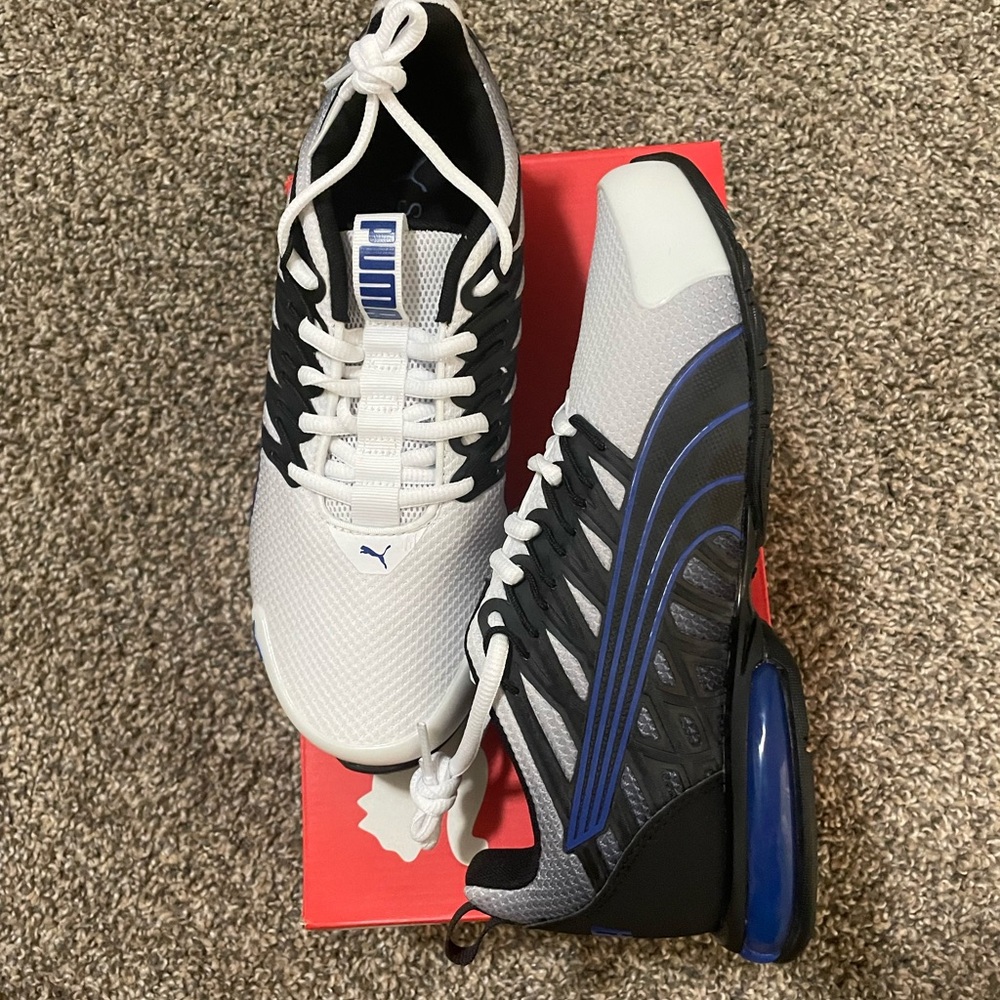 Puma Black and White Sneakers with Vivid Blue